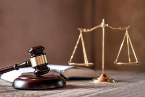 Scales justice in courtroom